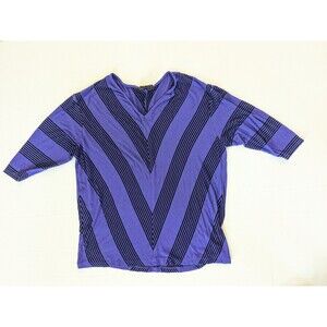 Dana Buchman Women V-Striped 3/4 Sleeve V-Neck